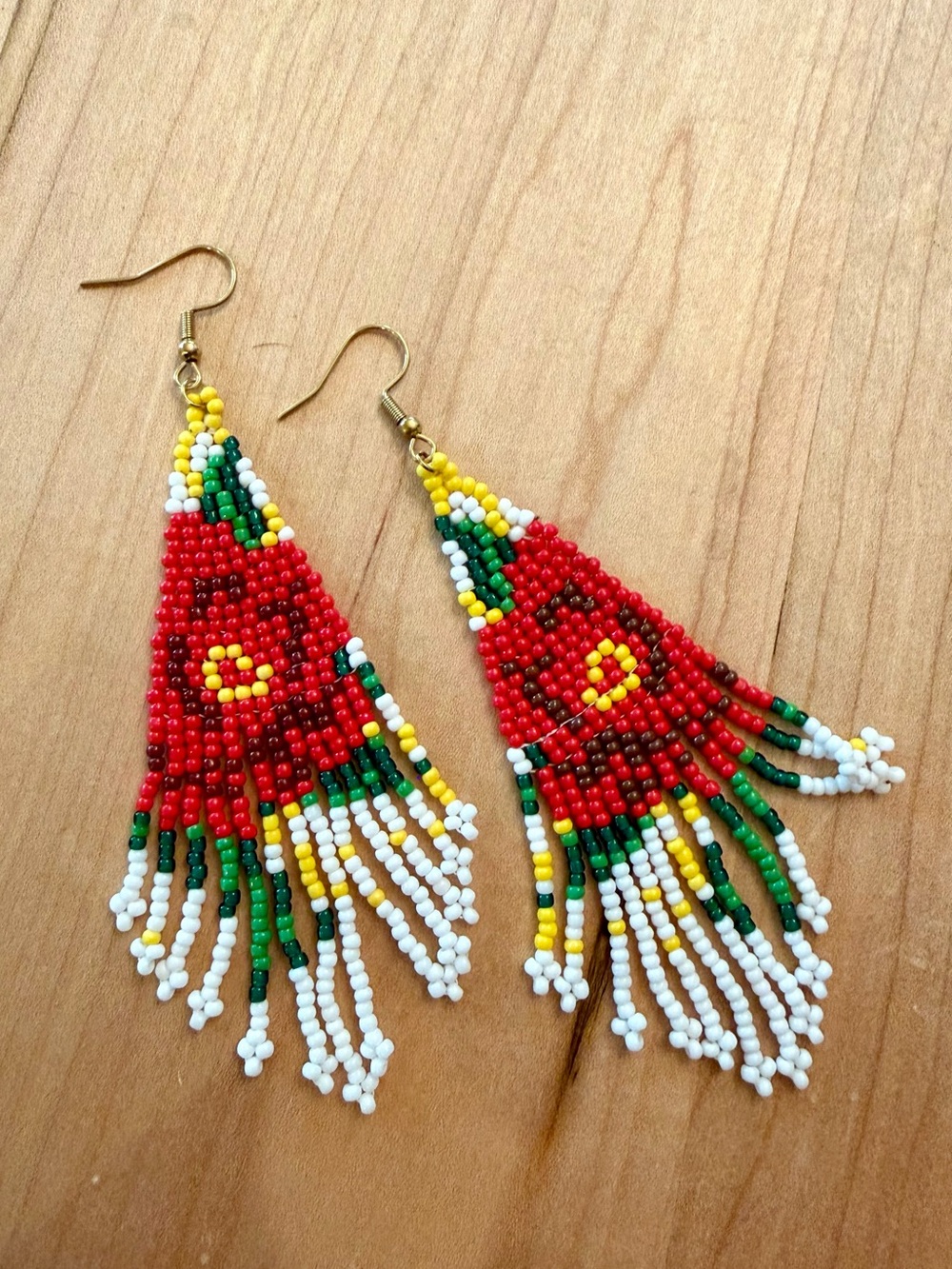 Handmade Red Beaded Fringe Earrings - Unbranded